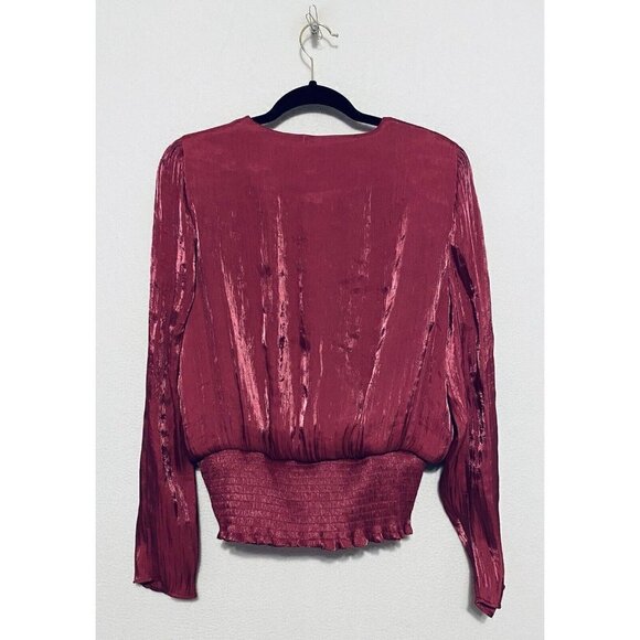 June and Hudson Top Womens Large Shimmery Smocked Waist Long Sleeves Pink Boho - Picture 4 of 8